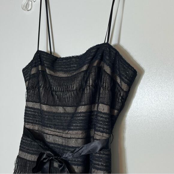 BCBGMaxAzria Lace Tiered Ostrich Feather Strapless Cocktail Dress 8 EUC - Picture 3 of 8